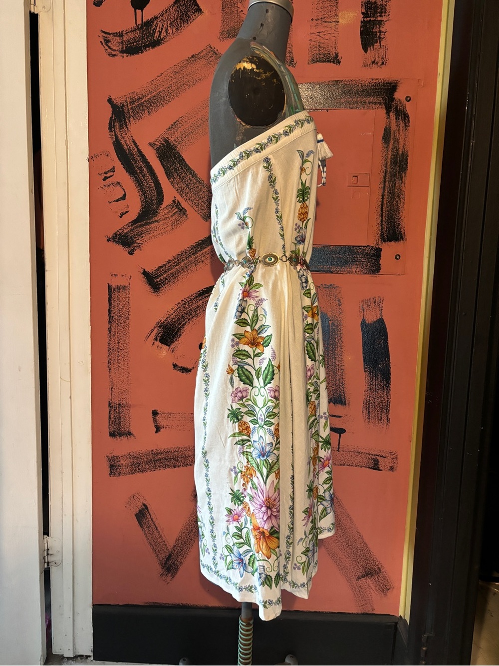 FARM Rio Cream Midi Skirt with Colorful Floral Panels - Picture 6 of 7